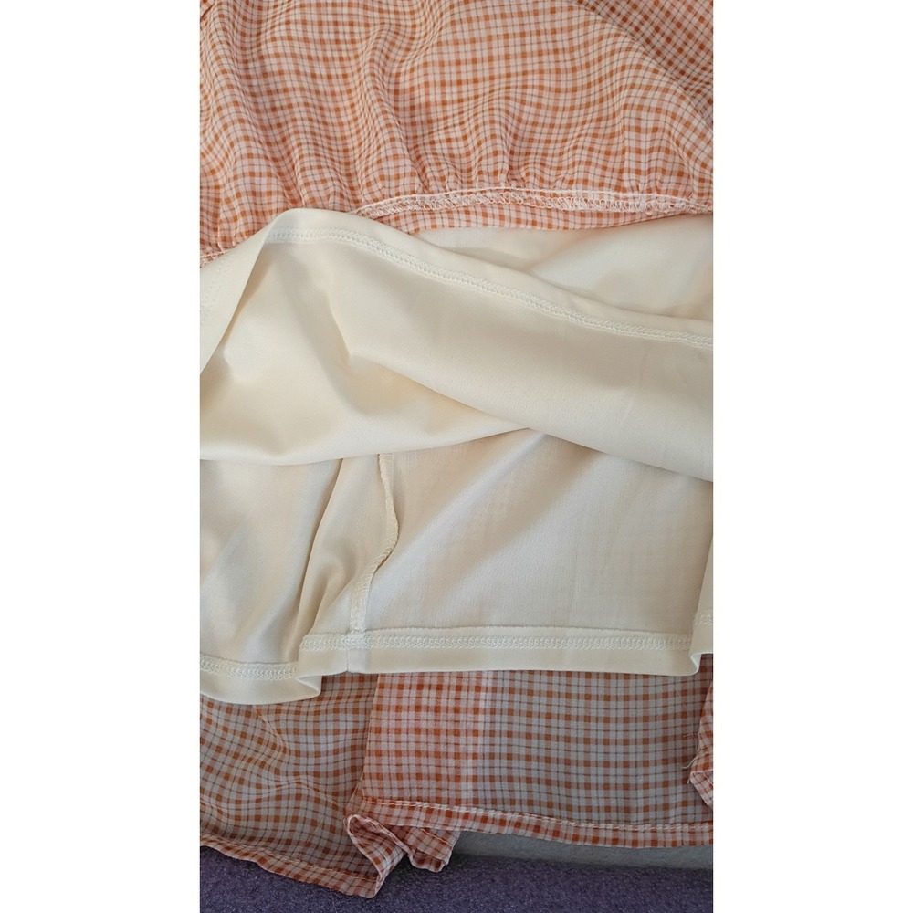 LC Lauren Conrad Peach Orange White Gingham Cottagecore Chiffon Dress Large - Picture 12 of 14